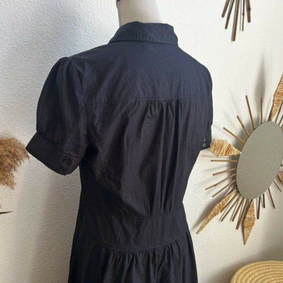 Halogen Womens Fit & Flare Black Shirt Half Button Midi Dress Collared Large - Picture 11 of 12